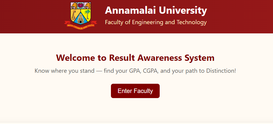 Result Awareness System homepage screenshot